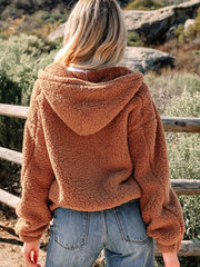 Straw Yellow Zip Up Hooded Sherpa Jacket - Miniatuur