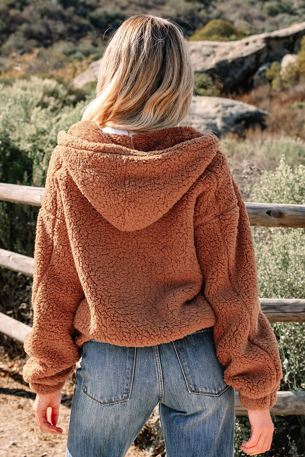 Veste Sherpa jaune pailleuse à capuche zippée