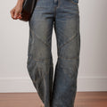 Coutures apparentes Bleu voile Jeans à taille haute droite et lâches - Foto 1