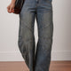 Coutures apparentes Bleu voile Jeans à taille haute droite et lâches