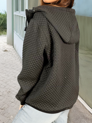 Schwarze gesteppte Seitentaschen Reißverschluss-Kapuzenjacke – Damesmode Afbeelding 2 - Miniatuur