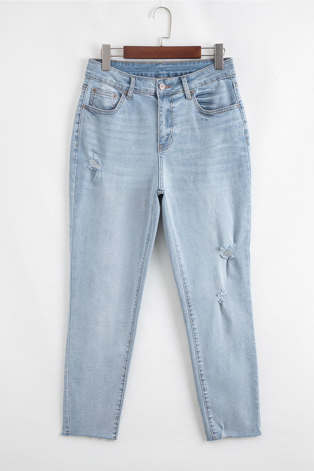 Beau Blue Mid Rise Ankle-Length Distressed Skinny Jeans - Damesmode Afbeelding 3