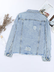 Himmelblå revers med slidte knapper med rå søm denimjakke - Miniatuur