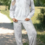 Light Grey Abstract Print Loose Drop Sleeve Hoodie Elastic Waistband 2pcs Pant Set