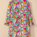 Pink Abstract Printed Lantern Sleeve Buttoned Mini Dress - Foto 5