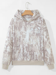 Grå abstrakt mönstrad resåmanschetter med fåll och långärmad hoodie med långa ärmar - Miniatuur
