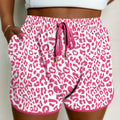 Rosa Leopard Elastesch Tailleband Schnürung Kontrast Trim Casual Shorts - Foto 1