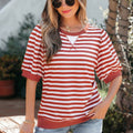 Orange Stripe Short Bubble Sleeve T Shirt - Foto 1