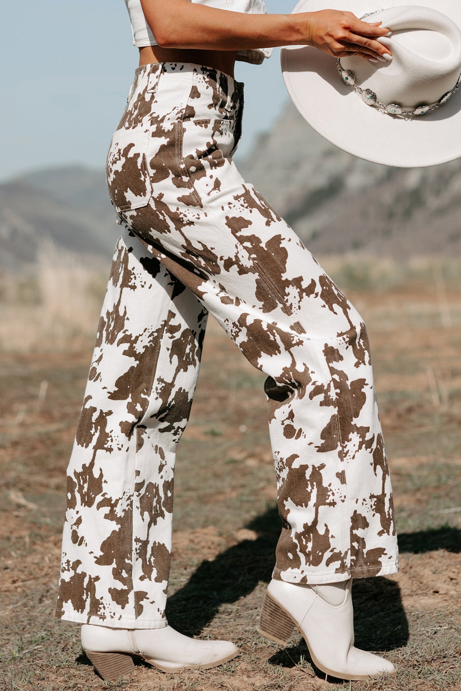 Brown Abstract Pattern Regular Fit Full-Length Western Style Jeans - Damesmode Afbeelding 3