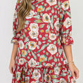 Red Floral Print Half Sleeve Short Shift Dress - Foto 6