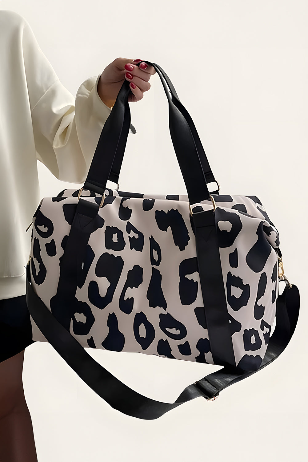 Grand sac de voyage noir à imprimé léopard