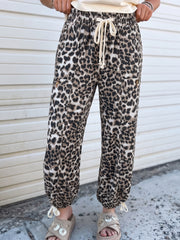 Black Leopard Print Drawstring Jogger Jeans - Women's Fashion Image 1 - Miniatuur