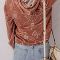 Brown Floral Twisted Rib Drawstring Kangaroo Pocket Hoodie - Damesmode Afbeelding 2 - Foto 2