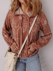Felpa da canguro con costella marrone floreale e a costole intrecciate - Damesmode Afbeelding 6 - Miniatuur