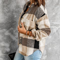 Gray Plaid Color Block Buttoned Long Sleeve Jacket with Pocket - Foto 6