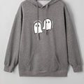Felpa Ghost Stampata Halloween Grigio Scuro Spalancata Oversize - Foto 3