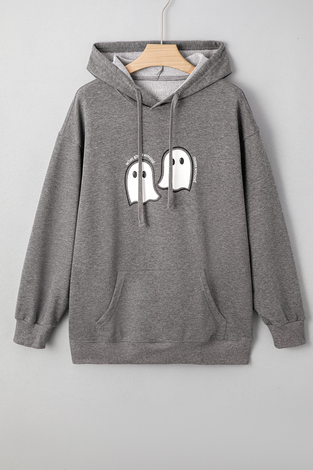 Dunkelgrauer niedlicher Halloween-Geister-Print Mineral Wash Oversize-Hoodie