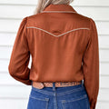 Cinnamon Silky Long Sleeve Button Front Western Fashion Shirt - Foto 3