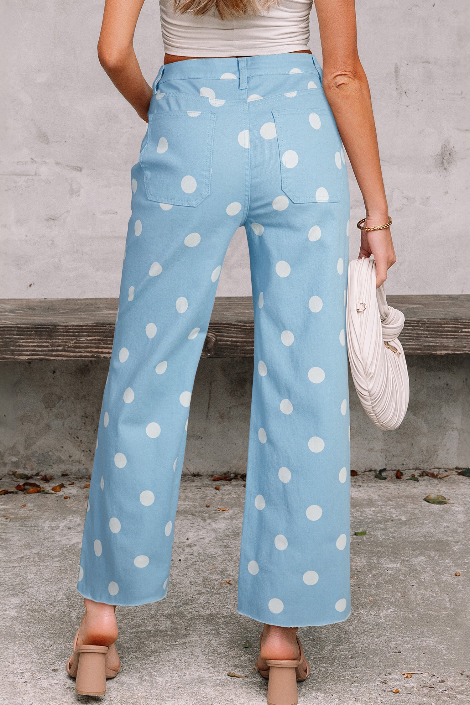 Jeans Sky Color Cast, Fondo A Pois Grizzo Stampa Blu Cielo