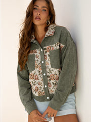 Veste Dearlovers Sage Green Sage Style chemise à motifs de fleurs retro à motifs de patchwork - Miniatuur