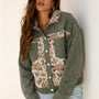 Veste Dearlovers Sage Green Sage Style chemise à motifs de fleurs retro à motifs de patchwork