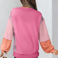 Aruba Blue Corded Texture Colorblock Patchwork Split Neck Long Sleeve Top - Damesmode Afbeelding 5 - Foto 5