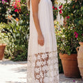 Beige Sheer Hollowed Floral Lace Hem Patchwork Loose Halter Summer Dress - Damesmode Afbeelding 2 - Foto 2
