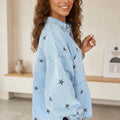 Sky Blue Stars Pattern Long Sleeve Shirt Collar Denim Jacket - Foto 2