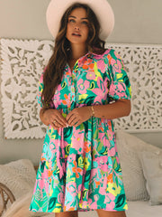 Robe babydoll à manches bouffantes verte à manches bouffantes - Miniatuur