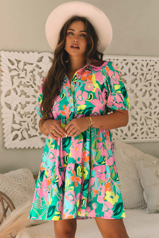 Robe babydoll à manches bouffantes verte à manches bouffantes