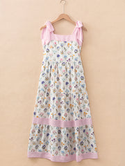 Maxikleid mit mehrfarbigem Blumenmuster und gestreiftem Knotenträger - Miniatuur