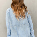 Myosotis Elastic Edge Collared Zip Up Denim Jacket With Pocket - Foto 2