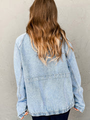 Myosotis-Gummijacke mit Kragenkragen und Reißverschluss-Jeansjacke mit Tasche - Miniatuur