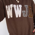 Grauer WWJD Mixed-Pattern-Patch Graphic Mock-Neck-Sweatshirt - Foto 4