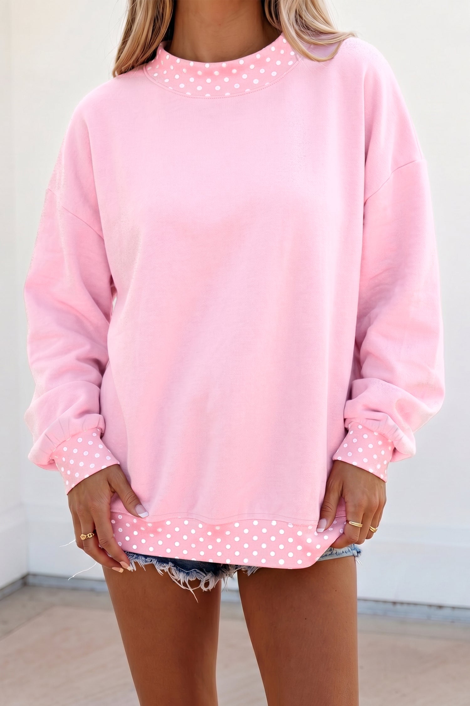 Orangefarbener Colorblock Polka Dot Contrast Trim Oversized Sweatshirt