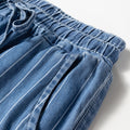 Blue Stripe Chambray Wide Leg Tied Elastic Waist Trousers - Damesmode Afbeelding 4 - Foto 4