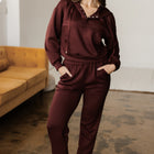 Chicory Coffee Button Drawstring Cropped Hoodie Jogger 2pcs Set - Thumbnail