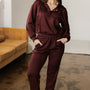 Chicory Coffee Button Kordelzug, geschnittener Hoodie Jogger 2 Stück Set