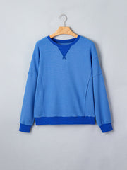 Blue Stripe Ribbed Cuffs Hem Long Sleeve Pullover Top - Women's Fashion Image 7 - Miniatuur