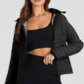 Black Solid Color Quilted Zip-up Puffer Jacket - Damesmode Afbeelding 3 - Foto 3
