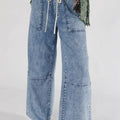Ashleigh Blue Acid Wash Exposed Seam Drawstring Elastic Waist Barrel Jeans - Damesmode Afbeelding 4 - Foto 4