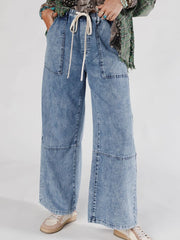 Jeans Ashleigh Blue Acid Wash Under, Couture Apparente, Pantalon Élastique Taille - Damesmode Afbeelding 4 - Miniatuur