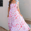 Rosa geblümtes Maxikleid mit verknotetem Schulter-Kittel - Foto 1