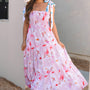 Maxi robe smock à épaules nouées à imprimé fleur rose