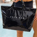 Black white Checkered Glossy PU Leather Tote Bag - Damesmode Afbeelding 1 - Foto 1