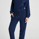 Marineblaues Rippen-Strick-Capuchontrui-Set mit Kordelzug und Joggerhose mit Kordelzug