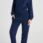 Ensemble de sweat à capuche courte en maille côtelée bleu marine et pantalons de jogging à cordon