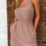 Smoke Gray Mineral Wash U-Hals elastesch Taille Ärmellos Mini-Kleed