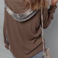 Brown Plaid Patchwork Button Down Drawstring Hooded Shacket - Damesmode Afbeelding 2 - Foto 2
