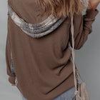 Brown Plaid Patchwork Button Down Drawstring Hooded Shacket - Damesmode Afbeelding 2 - Thumbnail